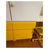 Vintage Murame Finland - Finnish-Made Modular Desk with 3 Yellow Drawer Units, 2 White Cabinet, Yellow Chair & White Shelf