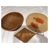 Handwoven Baskets Set of 3 - Round Orange-Accent, Oval Weave, Square Mat