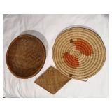 Handwoven Baskets Set of 3 - Round Orange-Accent, Oval Weave, Square Mat