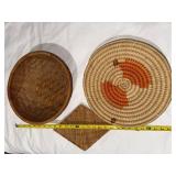 Handwoven Baskets Set of 3 - Round Orange-Accent, Oval Weave, Square Mat