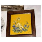 Nymolle Denmark Inlaid Wood Box, Wiinblad Plaque & Framed Yellow Floral Art