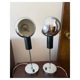 Pair of Vintage Chrome Eyeball Table Lamps - Mid Century Modern Adjustable Globe
