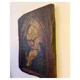 Antique Style Madonna & Child Hand Painted Religious Icon on Carved Wood Panel