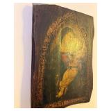 Antique Style Madonna & Child Hand Painted Religious Icon on Carved Wood Panel