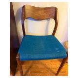 Vintage Mid-Century Modern Teal Upholstered Wood Chair with Curved Back