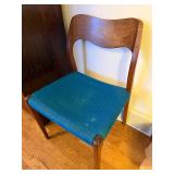 Vintage Mid-Century Modern Teal Upholstered Wood Chair with Curved Back