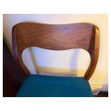 Vintage Mid-Century Modern Teal Upholstered Wood Chair with Curved Back