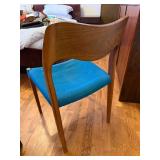 Vintage Mid-Century Modern Teal Upholstered Wood Chair with Curved Back