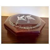 Vintage Burgundy Octagonal Trinket Box with Crane Inlay - Jewelry & Sewing Box
