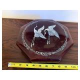 Vintage Burgundy Octagonal Trinket Box with Crane Inlay - Jewelry & Sewing Box