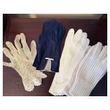 Navy Leather Gloves With White Trim - Ivory Crochet Lace Gloves - White Embroidered Leather Gloves