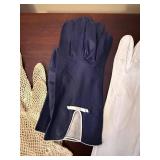 Navy Leather Gloves With White Trim - Ivory Crochet Lace Gloves - White Embroidered Leather Gloves