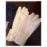 Navy Leather Gloves With White Trim - Ivory Crochet Lace Gloves - White Embroidered Leather Gloves