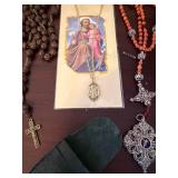 Amber Tone Bracelet & Matching Earrings, Grey/White Tile-Linked Necklace