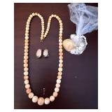 Bead Necklace - Pink Peach Round Beads, 20in Length