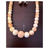 Bead Necklace - Pink Peach Round Beads, 20in Length