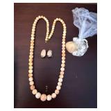 Bead Necklace - Pink Peach Round Beads, 20in Length