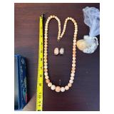 Bead Necklace - Pink Peach Round Beads, 20in Length