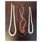 Beaded Necklaces - Pink Coral & White Beads (Lot of 4)