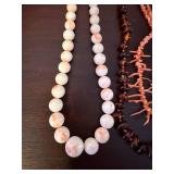 Beaded Necklaces - Pink Coral & White Beads (Lot of 4)