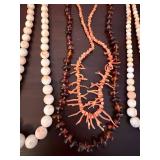 Beaded Necklaces - Pink Coral & White Beads (Lot of 4)