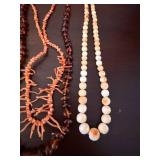Beaded Necklaces - Pink Coral & White Beads (Lot of 4)