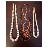 Beaded Necklaces - Pink Coral & White Beads (Lot of 4)