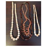 Beaded Necklaces - Pink Coral & White Beads (Lot of 4)