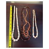 Beaded Necklaces - Pink Coral & White Beads (Lot of 4)