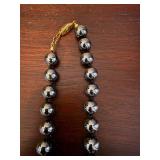 Tulip Onyx Black Bead Necklace - Single Strand, Gold Tone Clasp