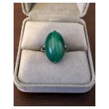 Green Malachite Cabochon Ring - Gold-Tone Setting