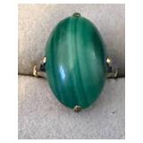 Green Malachite Cabochon Ring - Gold-Tone Setting
