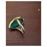 Green Malachite Cabochon Ring - Gold-Tone Setting