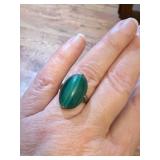 Green Malachite Cabochon Ring - Gold-Tone Setting