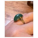 Green Malachite Cabochon Ring - Gold-Tone Setting