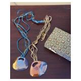 Glass Heart Pendant Necklace Pair - Multicolor Swirl on Cord