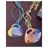 Glass Heart Pendant Necklace Pair - Multicolor Swirl on Cord