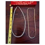 Beaded Necklace & Gold-Tone Chain - Silver-Gold Beads