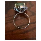 Green Oval Cabochon Ring - 14K Gold Setting with Accent Stones