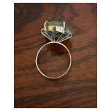 Green Oval Cabochon Ring - 14K Gold Setting with Accent Stones