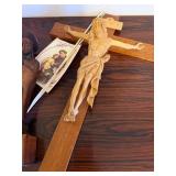 Vintage Honduras 1957 Crucifix & Philippines Praying Figure - Wooden Religious Carvings