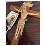 Vintage Honduras 1957 Crucifix & Philippines Praying Figure - Wooden Religious Carvings