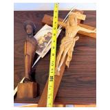 Vintage Honduras 1957 Crucifix & Philippines Praying Figure - Wooden Religious Carvings