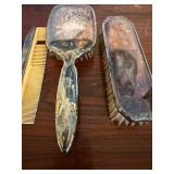 Vintage Vanity Brush Set with Ornate Dressing Brush, Long Bristle Brush & Comb