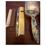 Vintage Vanity Brush Set with Ornate Dressing Brush, Long Bristle Brush & Comb