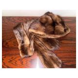 Vintage Brown Fur Hat & Satin-Lined Scarf Set