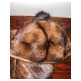 Vintage Brown Fur Hat & Satin-Lined Scarf Set