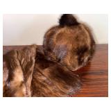 Vintage Brown Fur Hat & Satin-Lined Scarf Set