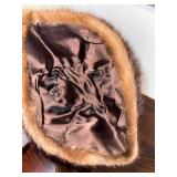 Vintage Brown Fur Hat & Satin-Lined Scarf Set