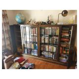 Vintage Walnut Bookcase Cabinet with Glass Doors - Key Included